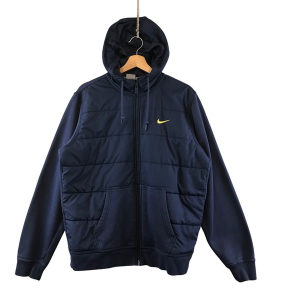 Nike Navy Blue Puffer Jacket Full Zip Hooded Sweatshirt Mens Athletic Coat - Picture 1 of 11